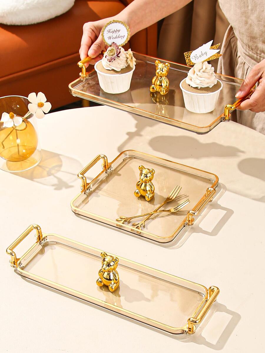 1pc Cartoon Bear Decor Tray With Handle - Multicolor - View 1