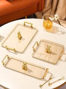 1pc Cartoon Bear Decor Tray With Handle - Multicolor - View 2