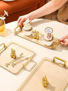 1pc Cartoon Bear Decor Tray With Handle - Multicolor - View 6