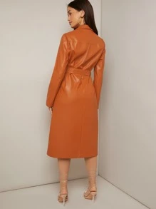 SHEIN BAE 西裝領腰帶PU皮革風衣外套
