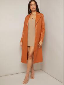 SHEIN BAE 西裝領腰帶PU皮革風衣外套