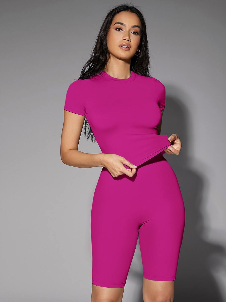 Silquee Solid Fitted Tee - Hot Pink - View 1