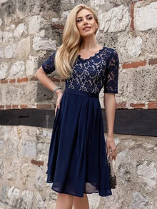 MIUSOL Lace Bodice Dress, Semi Formal Dress - Navy Blue - View 5