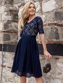 MIUSOL Lace Bodice Dress, Semi Formal Dress - Navy Blue - View 6