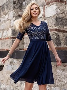 MIUSOL Lace Bodice Dress, Semi Formal Dress - Navy Blue - View 4