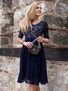 MIUSOL Lace Bodice Dress, Semi Formal Dress - Navy Blue - View 9