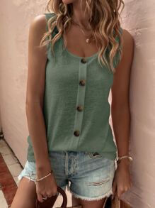 SHEIN LUNE Top tank con botón falso - Verde militar - Ver 4