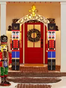 1set-Christmas Porch Sign Banner, Christmas Theme Design Door Couplet Banner, Nutcracker Soldier Banner, For New Year Christmas Indoor Outdoor Scene Layout, Home 2024 Xmas Hanging Ornaments Door Decor Christmas Gifts New Year 2025, Christmas - Multicolor - View 1