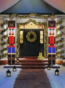 1set-Christmas Porch Sign Banner, Christmas Theme Design Door Couplet Banner, Nutcracker Soldier Banner, For New Year Christmas Indoor Outdoor Scene Layout, Home 2024 Xmas Hanging Ornaments Door Decor Christmas Gifts New Year 2025, Christmas - Multicolor - View 3
