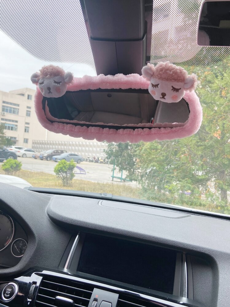 de oveja de dibujos animados con diseño retrovisor del coche Espejo Funda - Rosa - Añade 1