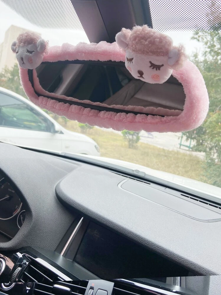 de oveja de dibujos animados con diseño retrovisor del coche Espejo Funda - Rosa - Añade 2