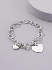 Mydear 1 pieza Pulsera de cadena con colgante en forma de corazón de aleación minimalista con cierre de mosquetón, adecuada para uso diario de mujeres - Plateado - Ver 1