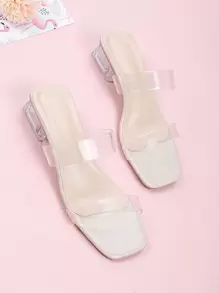 Women's Fashion High Heel Sandals Transparent Thick Sole Mules - Clear - View 1