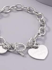 Mydear 1 pieza Pulsera de cadena con colgante en forma de corazón de aleación minimalista con cierre de mosquetón, adecuada para uso diario de mujeres - Plateado - Ver 3