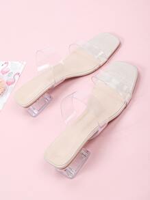 Women's Fashion High Heel Sandals Transparent Thick Sole Mules - Clear - View 2