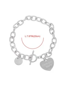 Mydear 1 pieza Pulsera de cadena con colgante en forma de corazón de aleación minimalista con cierre de mosquetón, adecuada para uso diario de mujeres - Plateado - Ver 2