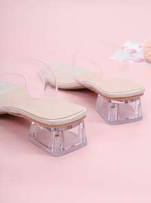 Women's Fashion High Heel Sandals Transparent Thick Sole Mules - Clear - View 4