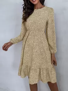 SHEIN LUNE Leopard Print Ruffle Hem Dress Without Belt - Multicolor - View 7