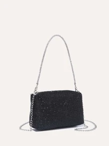 迷人、优雅、精致、安静奢华的闪光闪亮、亮片、奢华、闪亮迷你水钻装饰链条方形包晚装包、晚宴包适合派对女孩、女士、新娘非常适合派对、婚礼、舞会、晚宴/宴会、迷人的水钻包