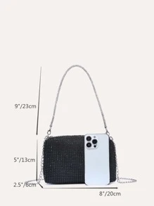 迷人、优雅、精致、安静奢华的闪光闪亮、亮片、奢华、闪亮迷你水钻装饰链条方形包晚装包、晚宴包适合派对女孩、女士、新娘非常适合派对、婚礼、舞会、晚宴/宴会、迷人的水钻包