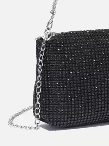 迷人、优雅、精致、安静奢华的闪光闪亮、亮片、奢华、闪亮迷你水钻装饰链条方形包晚装包、晚宴包适合派对女孩、女士、新娘非常适合派对、婚礼、舞会、晚宴/宴会、迷人的水钻包