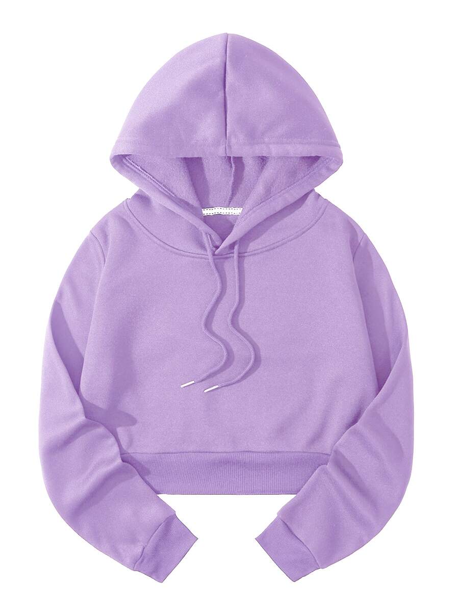 INAWLY 加絨內裏短款抽繩連帽衫 - 紫丁香色 - 查看 1