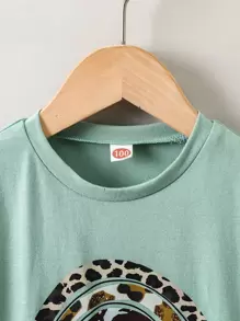 SHEIN Young Girl Slogan & Heart Print Tee