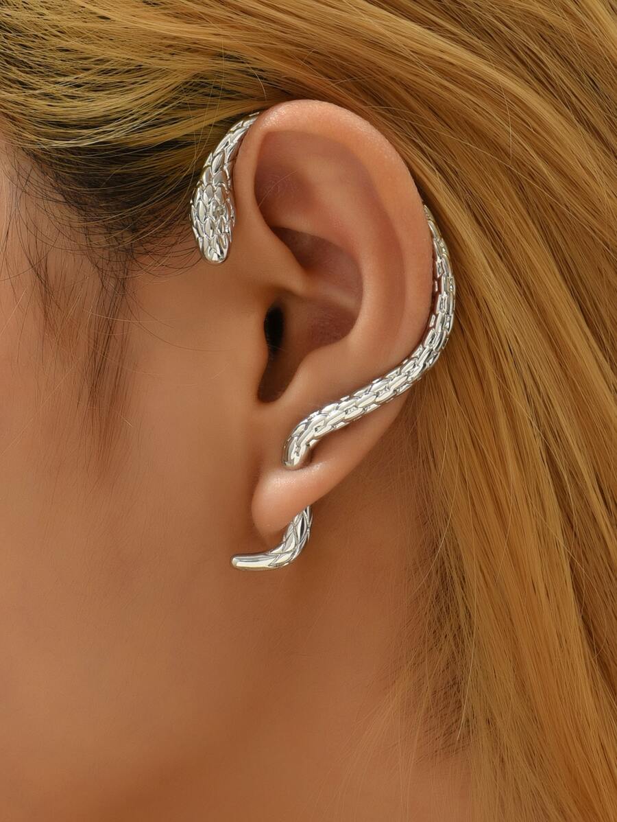 1 cái áo khoác bông tai thiết kế rắn - Bạc - Xem 1