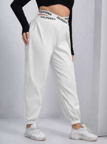 SHEIN EZwear Plus Size Quần thể thao Hội Chữ thập Cắt ra Lá thư - trắng - Xem 3