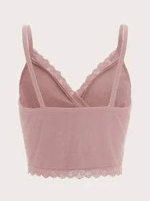SHEIN EZwear Contrast Lace Crop Cami Top - Pink - View 2
