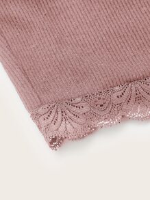 SHEIN EZwear Contrast Lace Crop Cami Top - Pink - View 3