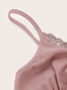 SHEIN EZwear Contrast Lace Crop Cami Top - Pink - View 4