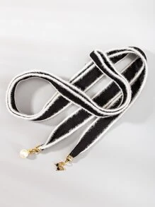 Cinturón de cordón con diseño de perla artificial - Blanco y Negro - Ver 2