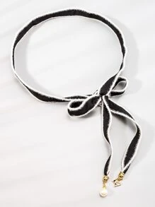 Cinturón de cordón con diseño de perla artificial - Blanco y Negro - Ver 3