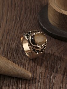 橢圓裝飾紋理質感戒指 - 彩色 - 查看 1