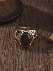 橢圓裝飾紋理質感戒指 - 彩色 - 查看 2