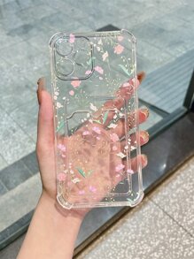 Funda de celular transparente con estampado de flor con con ranura de tarjeta