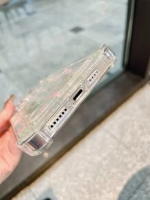 Funda de celular transparente con estampado de flor con con ranura de tarjeta