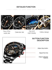 1pc Automatic Watches for Men Rhinestone Decor Skeleton Mechanical Watch - Black - View 3