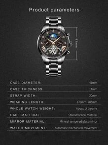 1pc Automatic Watches for Men Rhinestone Decor Skeleton Mechanical Watch - Black - View 5