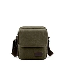 Men Letter Patch Decor Canvas Square Bag - Green - View 2