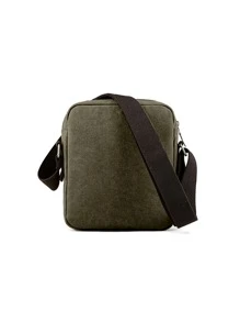 Men Letter Patch Decor Canvas Square Bag - Green - View 3