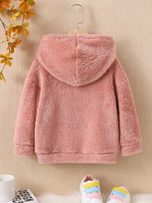 Young Girl Heart Embroidery Drop Shoulder Teddy Sweatshirt Without Sweater - Dusty Pink - View 2