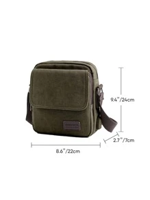 Men Letter Patch Decor Canvas Square Bag - Green - View 7