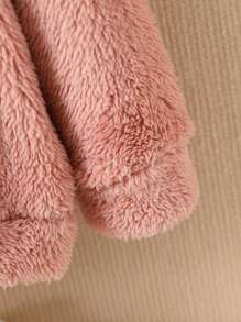 Young Girl Heart Embroidery Drop Shoulder Teddy Sweatshirt Without Sweater - Dusty Pink - View 6