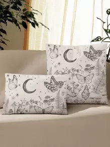 1pc Butterfly & Moon Print Cushion Cover Without Filler - Multicolor - View 1