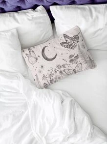 1pc Butterfly & Moon Print Cushion Cover Without Filler - Multicolor - View 3