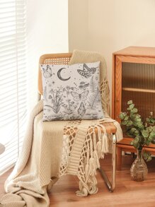 1pc Butterfly & Moon Print Cushion Cover Without Filler - Multicolor - View 4