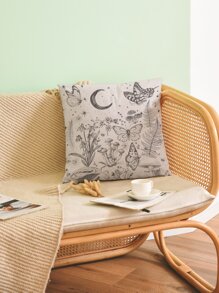 1pc Butterfly & Moon Print Cushion Cover Without Filler - Multicolor - View 6