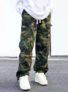 Manfinity EMRG Men Camo Print Flap Pocket Drawstring Waist Cargo Trousers - Multicolor - View 1